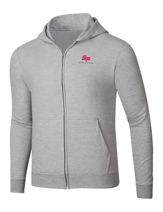 Light Grey Heather 8.5 oz Ring Spun Zip Hooded Sweatshirt w/Steel Partners Logo