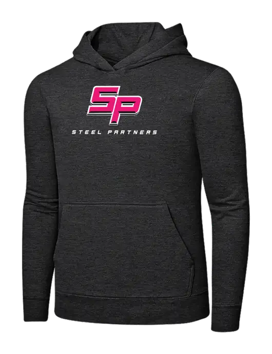 Dark Heather Grey 7.8 oz Ring Spun Hooded Sweatshirt w/Steel Partners Logo