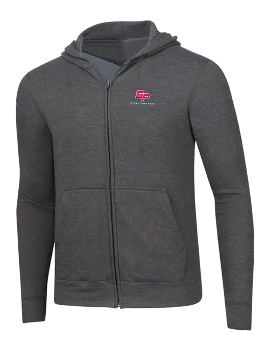 Dark Heather Grey 8.5 oz Ring Spun Zip Hooded Sweatshirt w/Steel Partners Logo