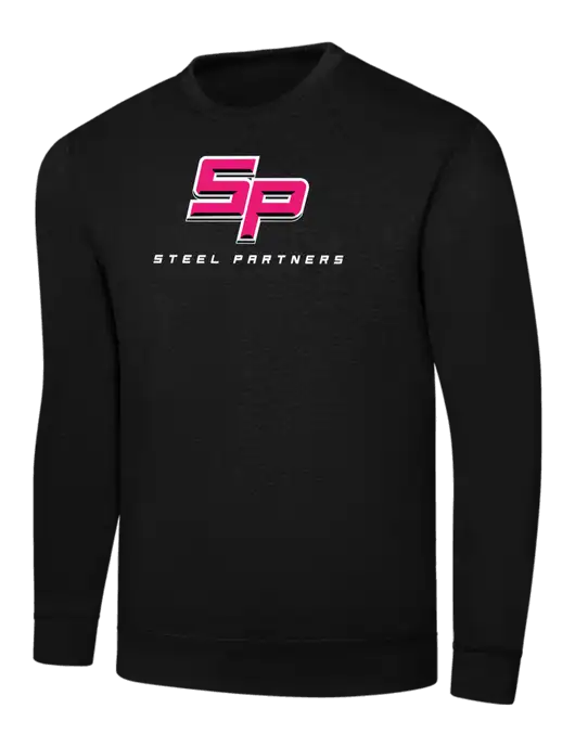 Black 7.8 oz Ring Spun Crew Sweatshirt w/Steel Partners Logo