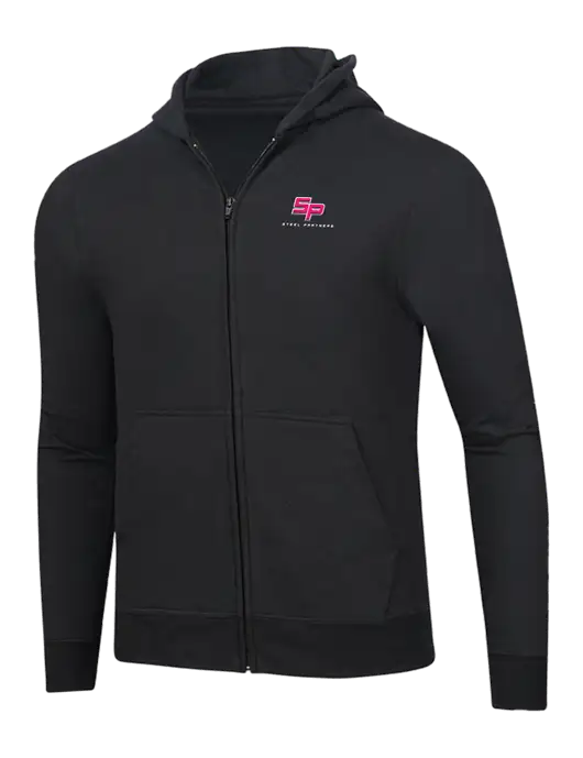 Jet Black 8.5 oz Ring Spun Zip Hooded Sweatshirt w/Steel Partners Logo