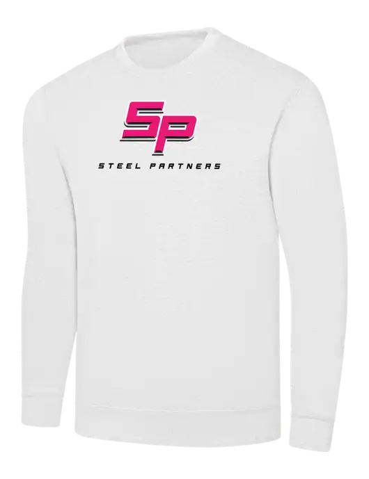 White 7.8 oz Ring Spun Crew Sweatshirt w/Steel Partners Logo