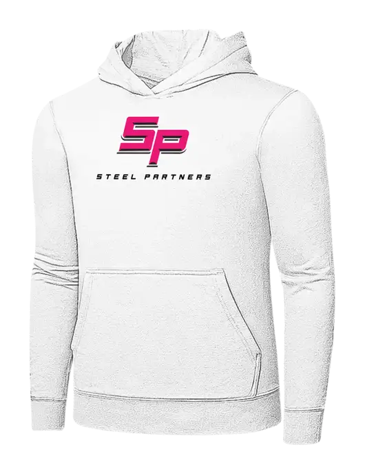 White 7.8 oz Ring Spun Hooded Sweatshirt w/Steel Partners Logo