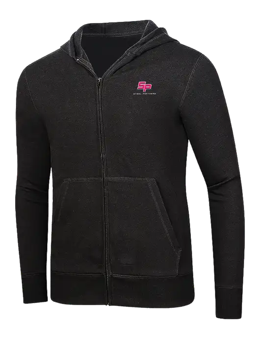 Full-Zip Black Heavyweight Hooded Sweatshirt w/Steel Partners Logo