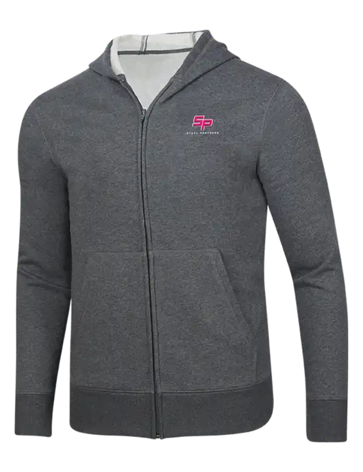 Full-Zip Dark Grey Heather Heavyweight Hooded Sweatshirt w/Steel Partners Logo