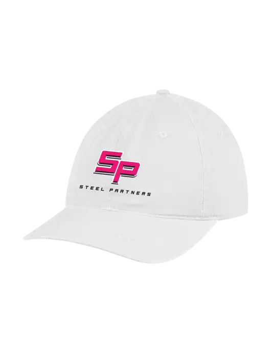 Garment Washed Unstructured Twill White Cap w/Steel Partners Logo
