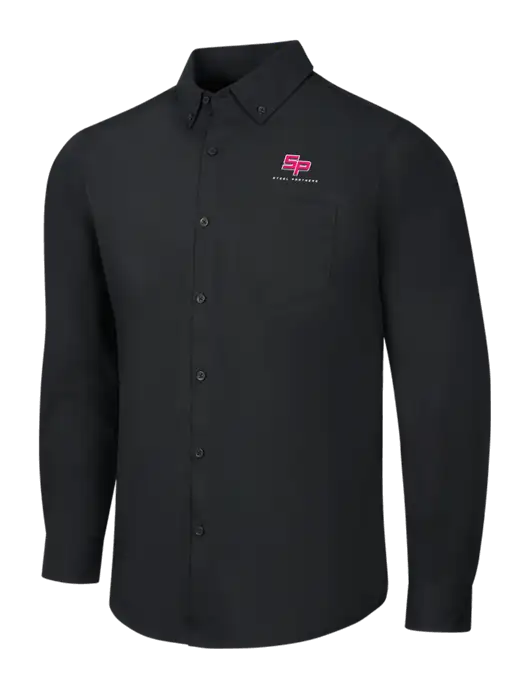Black Long Sleeve Carefree Poplin Shirt w/Steel Partners Logo