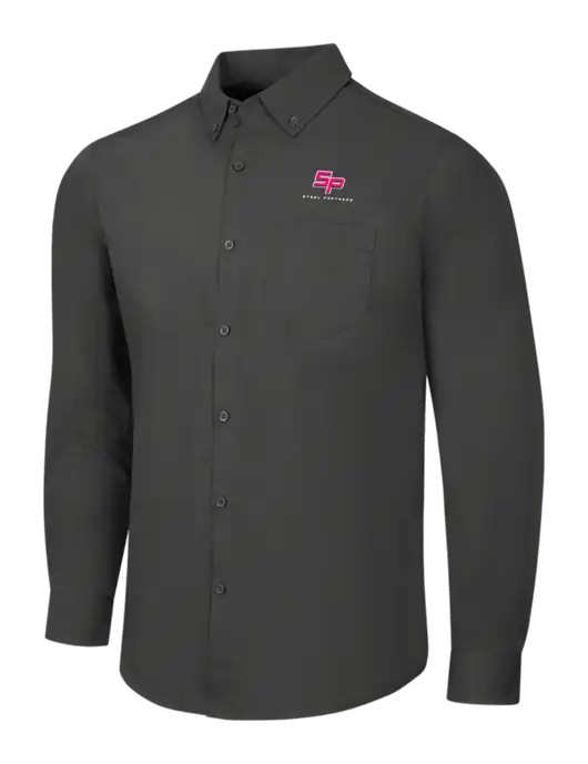 Dark Grey Long Sleeve Carefree Poplin Shirt w/Steel Partners Logo
