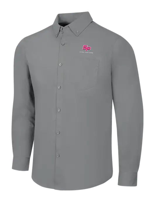 Medium Grey Long Sleeve Carefree Poplin Shirt w/Steel Partners Logo