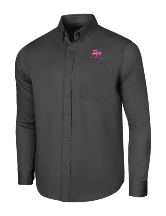 Long Sleeve Dark Grey Superpro React Twill Shirt w/Steel Partners Logo