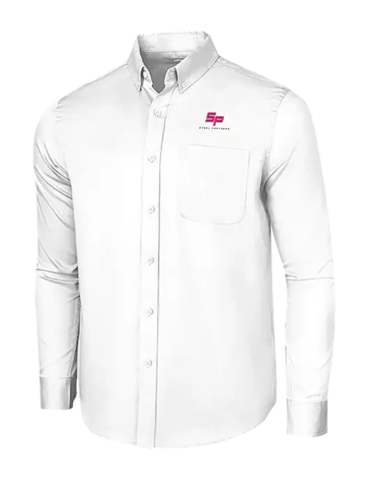 Long Sleeve White Superpro React Twill Shirt w/Steel Partners Logo