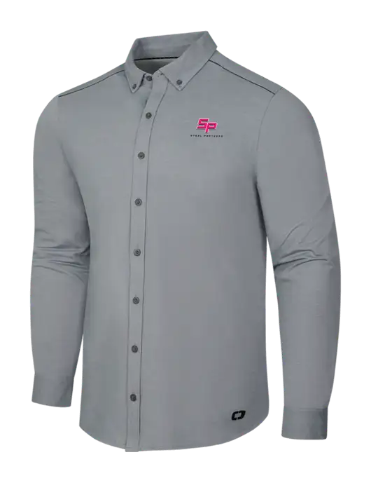OGIO Medium Grey Heather Modern Code Stretch Button-Up Shirt w/Steel Partners Logo