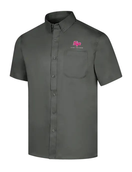 Short Sleeve Dark Grey Superpro React Twill Shirt w/Steel Partners Logo