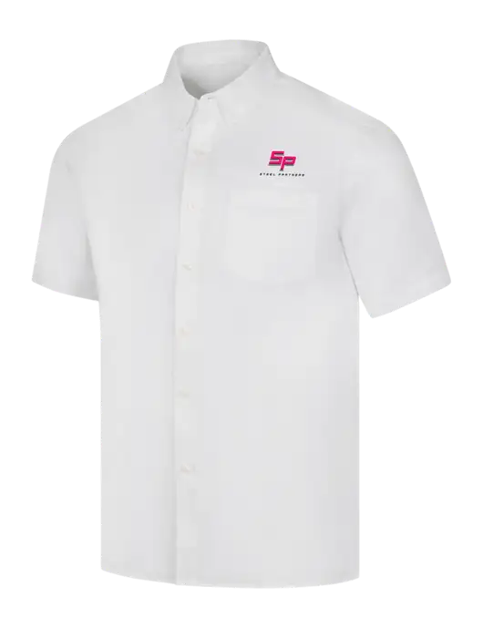 Short Sleeve White Superpro React Twill Shirt w/Steel Partners Logo