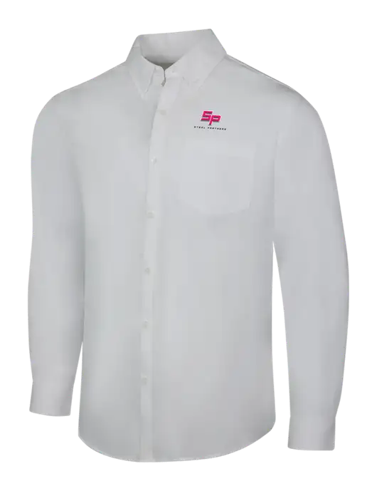 White Long Sleeve Carefree Poplin Shirt w/Steel Partners Logo