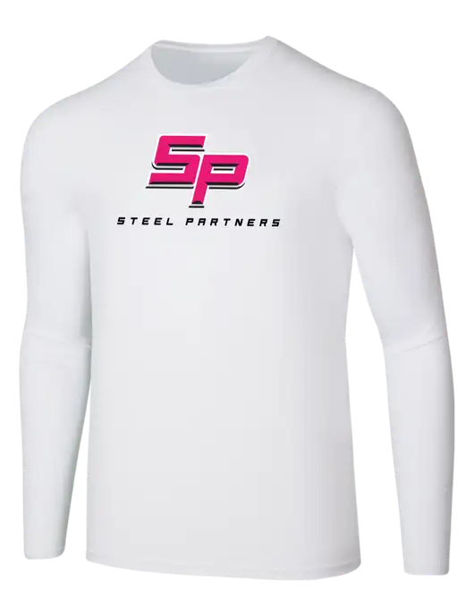 Seriously Soft White Long Sleeve T-Shirt w/Steel Partners Logo
