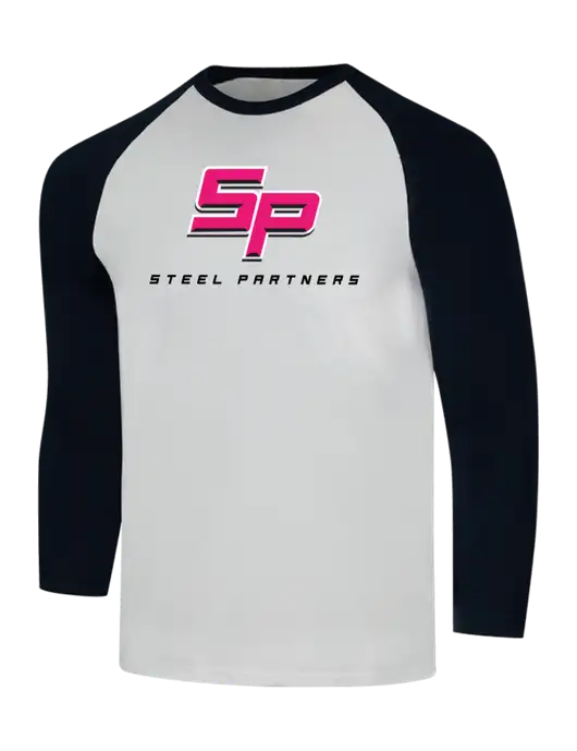 Simply Soft 3/4 Sleeve Black/White Ring Spun Cotton T-Shirt w/Steel Partners Logo