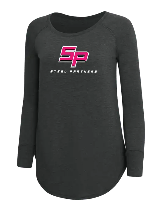 Womens Perfect Wide Collar Tunic Tri-Blend Black Frost 4.5 oz T-Shirt w/Steel Partners Logo