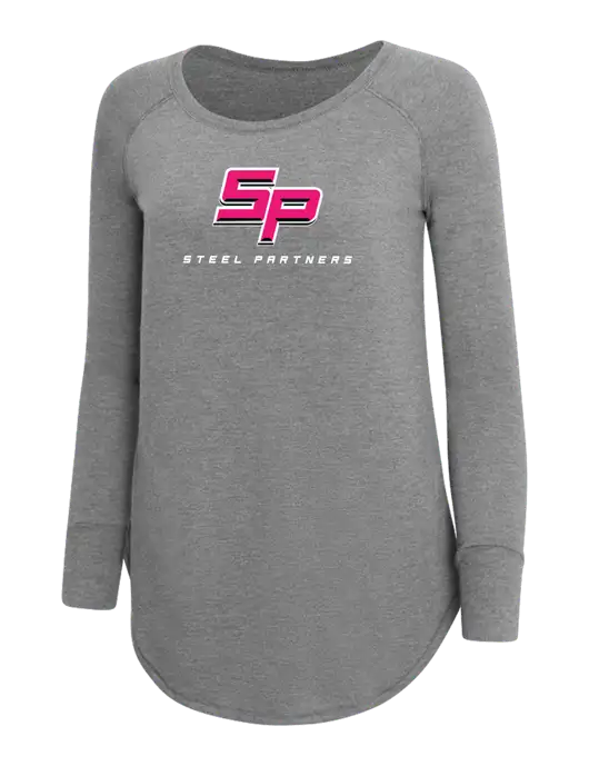 Womens Perfect Wide Collar Tunic Tri-Blend Grey Frost 4.5 oz T-Shirt w/Steel Partners Logo
