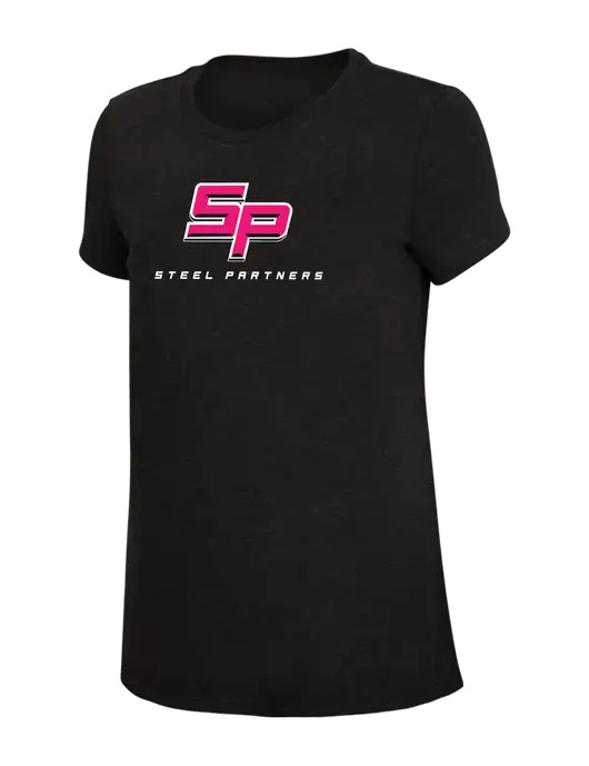 Womens Simply Soft Black 4.5oz Poly/Combed Ring Spun Cotton T-Shirt w/Steel Partners Logo