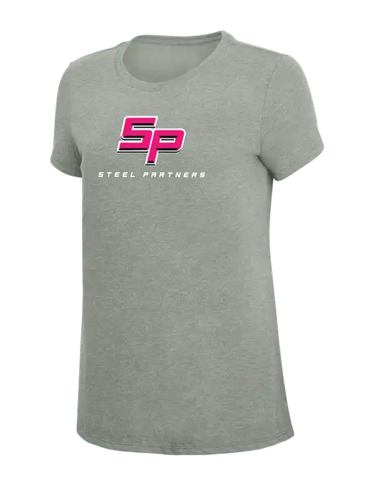 Womens Simply Soft Grey Frost 4.5oz  Poly/Combed Ring Spun Cotton T-Shirt w/Steel Partners Logo