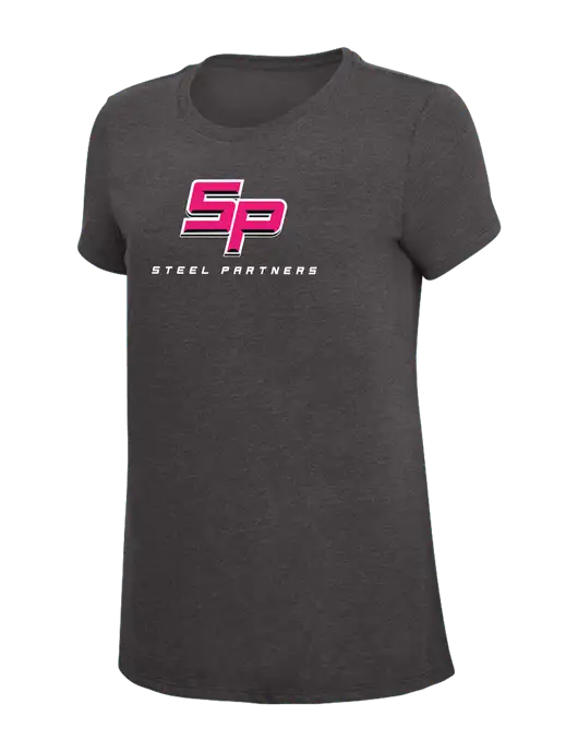 Womens Simply Soft Heather Charcoal 4.5oz  Poly/Combed Ring Spun Cotton T-Shirt w/Steel Partners Logo