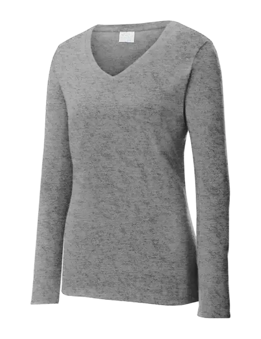 Womens  V-Neck Ring Spun Grey Heather 4.5 oz Long Sleeve T-Shirt w/Steel Partners Logo