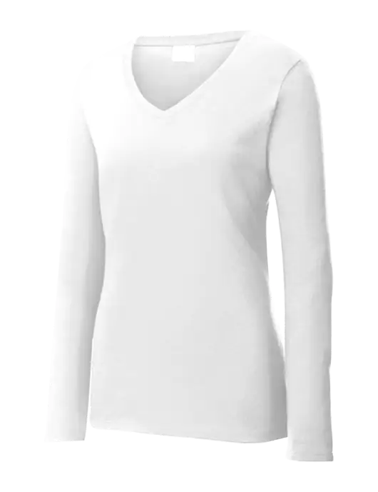 Womens  V-Neck Ring Spun White 4.5 oz Long Sleeve T-Shirt w/Steel Partners Logo