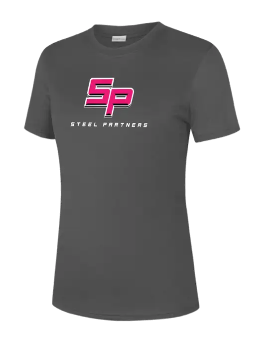  Womens Dark Grey PosiCharge Competitor Tee w/Steel Partners Logo