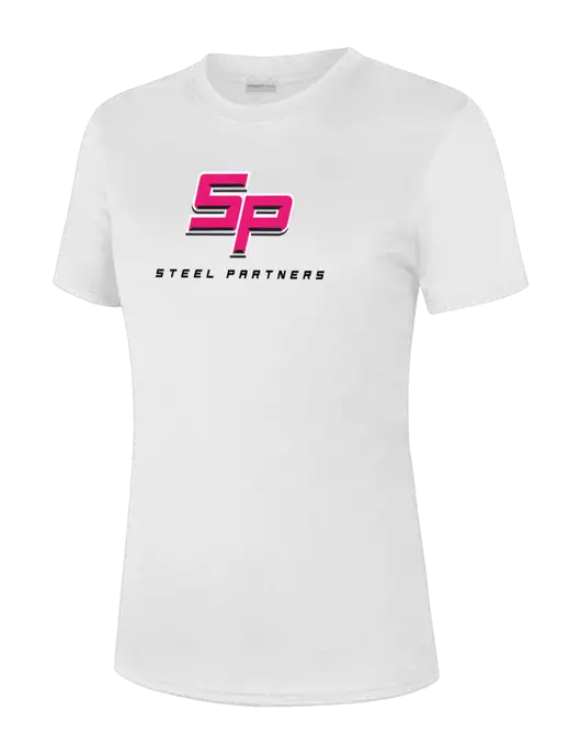  Womens White PosiCharge Competitor Tee w/Steel Partners Logo