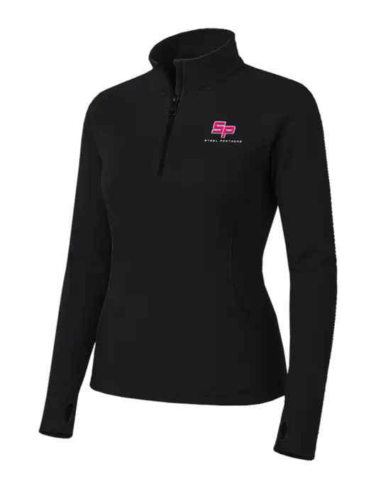 Womens Black Sport Wick Stretch 1/4 Zip Pullover w/Steel Partners Logo