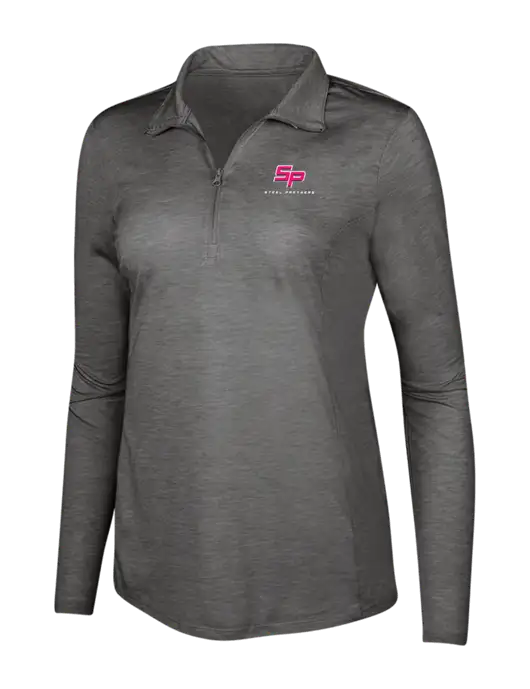 Dark Grey Heather Womens Posicharge Tri-Blend Wicking 1/4 Zip Pullover w/Steel Partners Logo