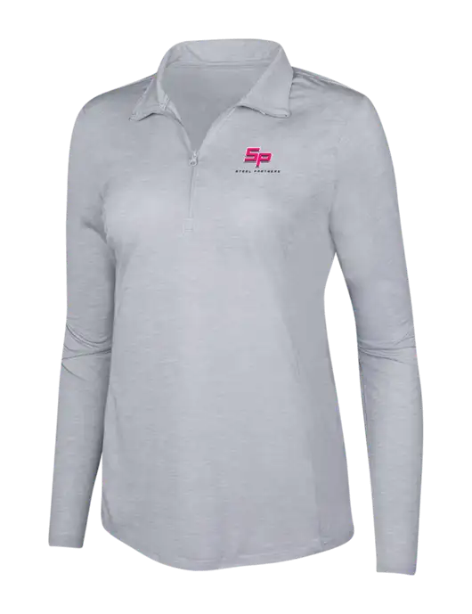 Light Grey Heather Womens Posicharge Tri-Blend Wicking 1/4 Zip Pullover w/Steel Partners Logo