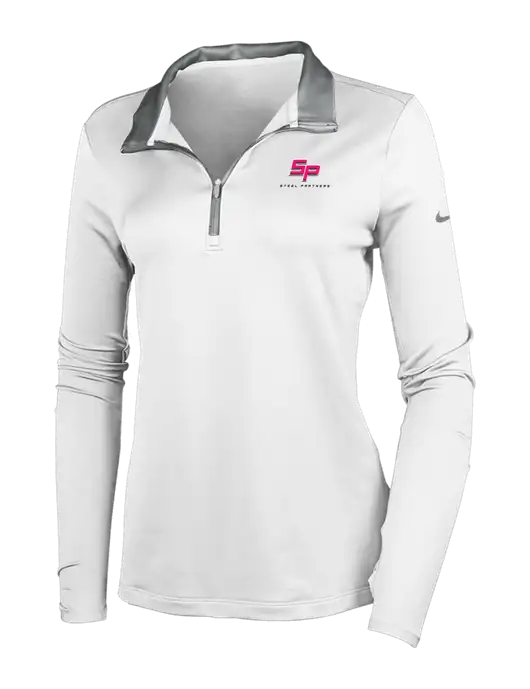 NIKE White/Dark Grey Womens Dry-Fit Stretch 1/2 Zip Cover-Up w/Steel Partners Logo