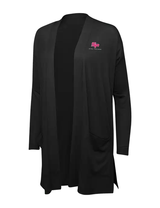 Black Womens Concept Long Pocket Cardigan w/Steel Partners Logo