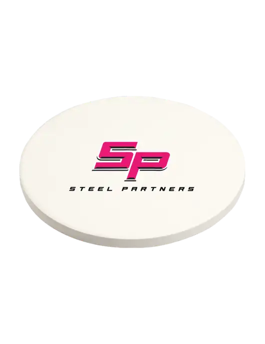 Absorbent White Coaster with Cork Base w/Steel Partners Logo