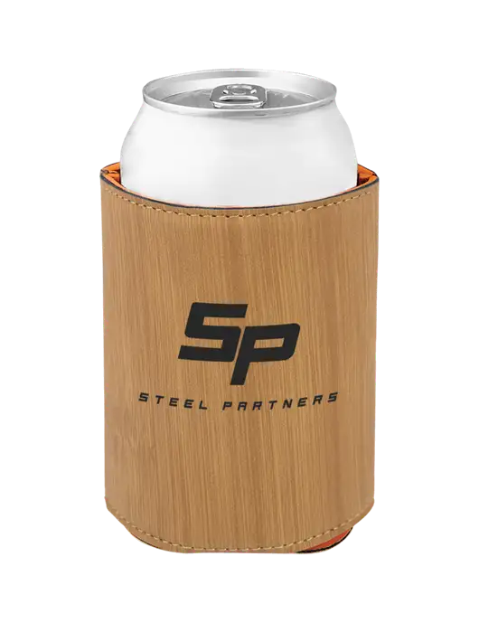 Bamboo Leatherette Beverage Holder w/Steel Partners Logo