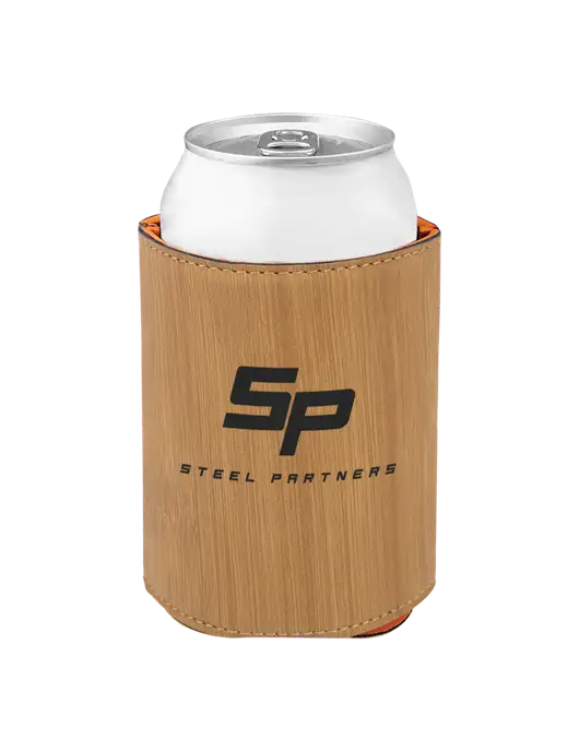 Bamboo Leatherette Beverage Holder w/Steel Partners Logo