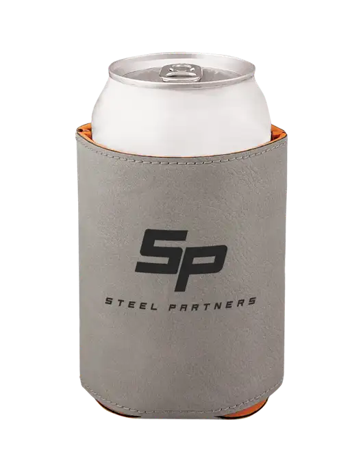 Grey Leatherette Beverage Holder w/Steel Partners Logo
