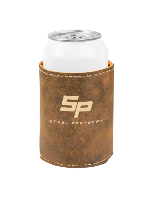 Rustic Leatherette Beverage Holder w/Steel Partners Logo