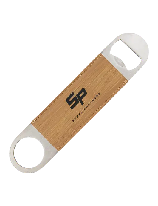Bamboo Leatherette Bottle Opener w/Steel Partners Logo