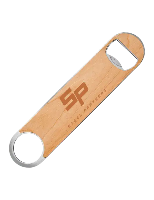 Bottle Opener w/Wood Veneer, 7 x 1.2 w/Steel Partners Logo