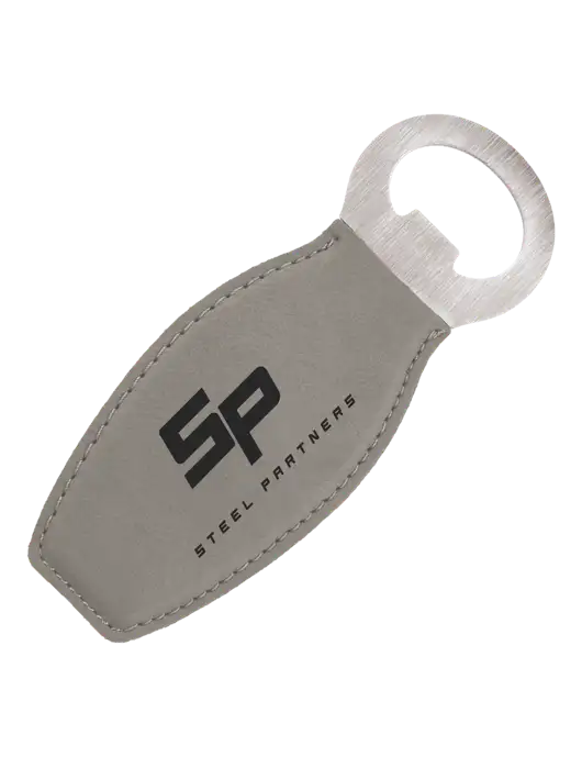 Grey Leatherette Bottle Opener with Magnet w/Steel Partners Logo