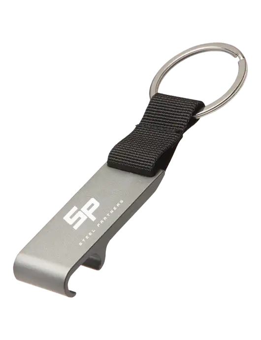 Gunmetal Bottle Opener & Key Ring w/Steel Partners Logo