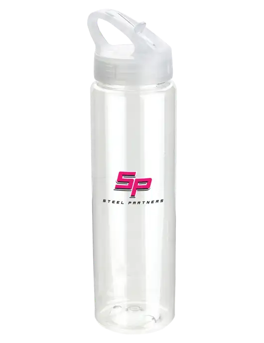 Buddy Clear 32 oz PET Bottle with Flip Lid w/Steel Partners Logo