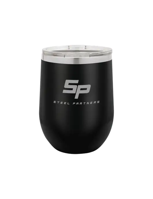 Polar Camel 12 oz Powder Coated Black Vacuum Insulated Stemless Wine Tumbler w/Steel Partners Logo