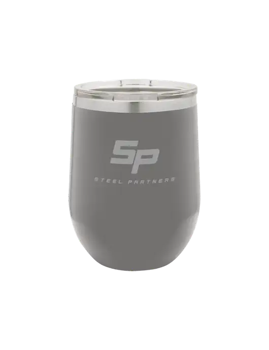 Polar Camel 12 oz Powder Coated Grey Vacuum Insulated Stemless Wine Tumbler w/Steel Partners Logo