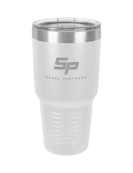 Polar Camel 30 oz Powder Coated White Vacuum Insulated Tumbler  w/Steel Partners Logo