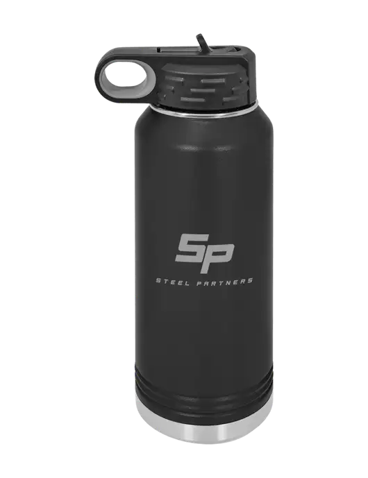 Polar Camel 32 oz Powder Coated Black Vacuum Insulated Water Bottle w/Steel Partners Logo