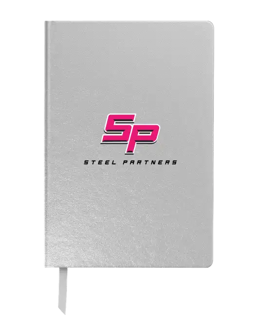 Achieve Silver Hardcover Journal, 5.5 x 8.37 w/Steel Partners Logo